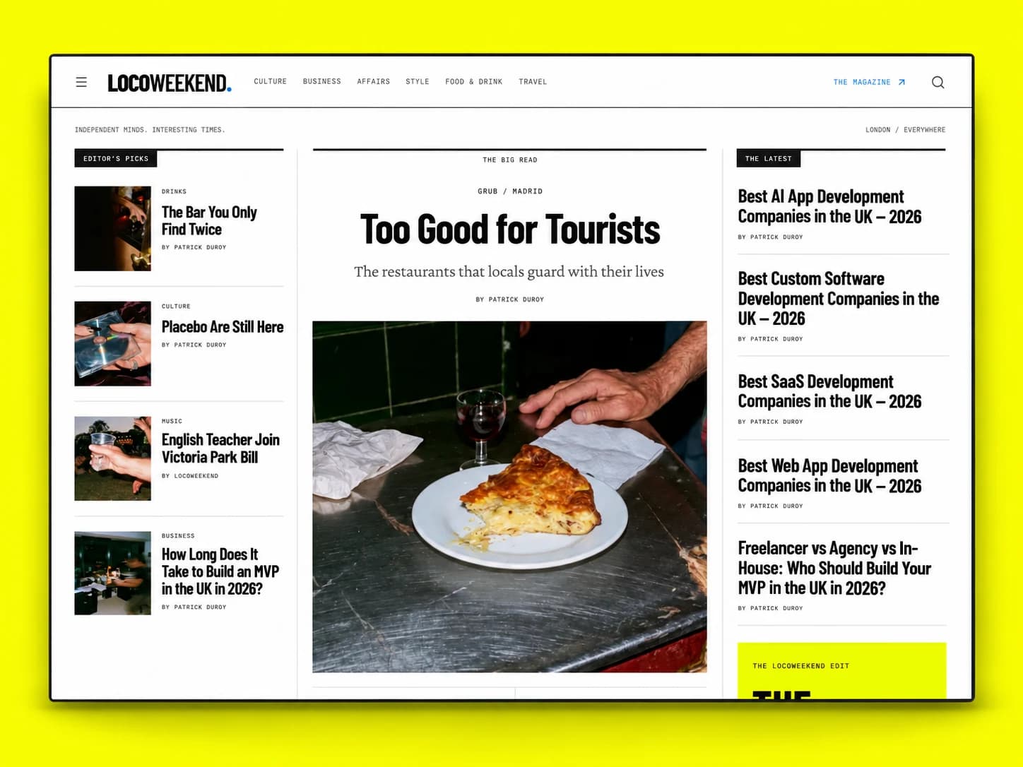 LocoWeekend website designed and built by Wall & Fifth