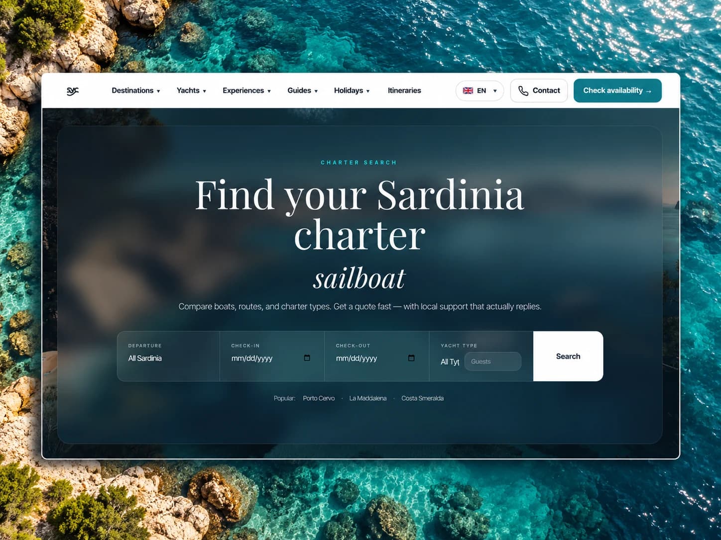 Sardinia Yacht Charter website designed and built by Wall & Fifth