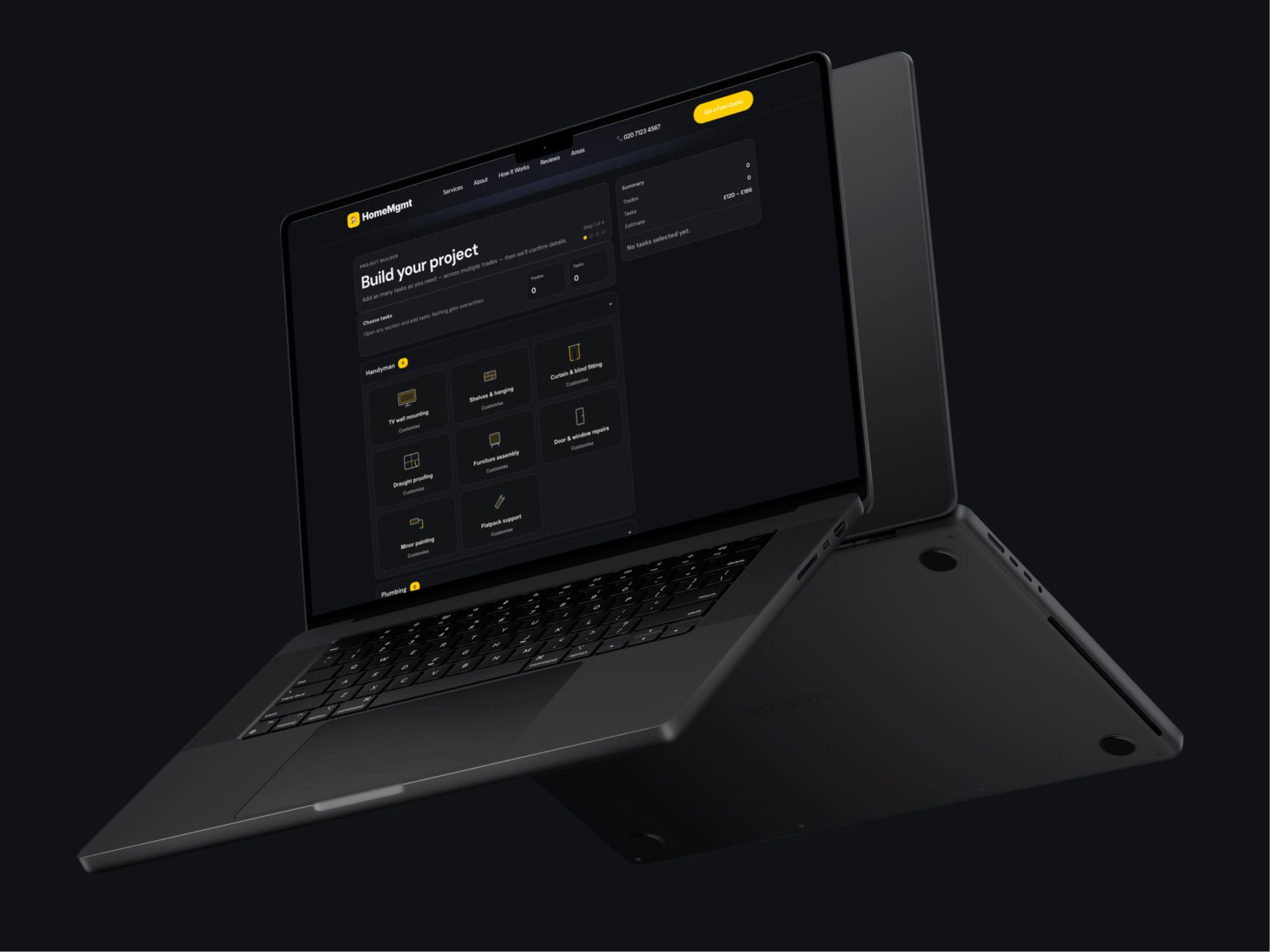 HomeMgmt's job dashboard on a laptop