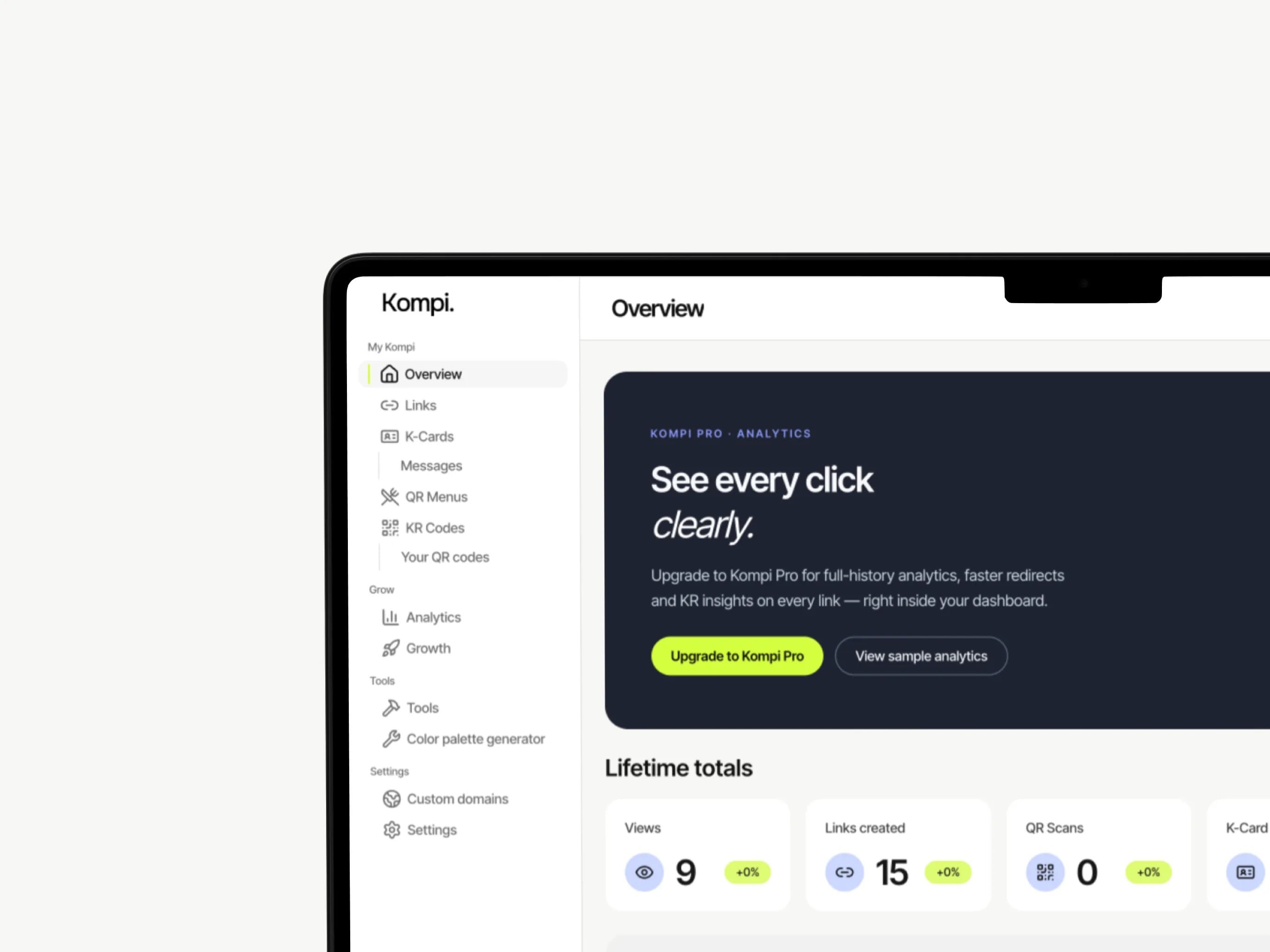Kompi.App's upgrade and analytics screens