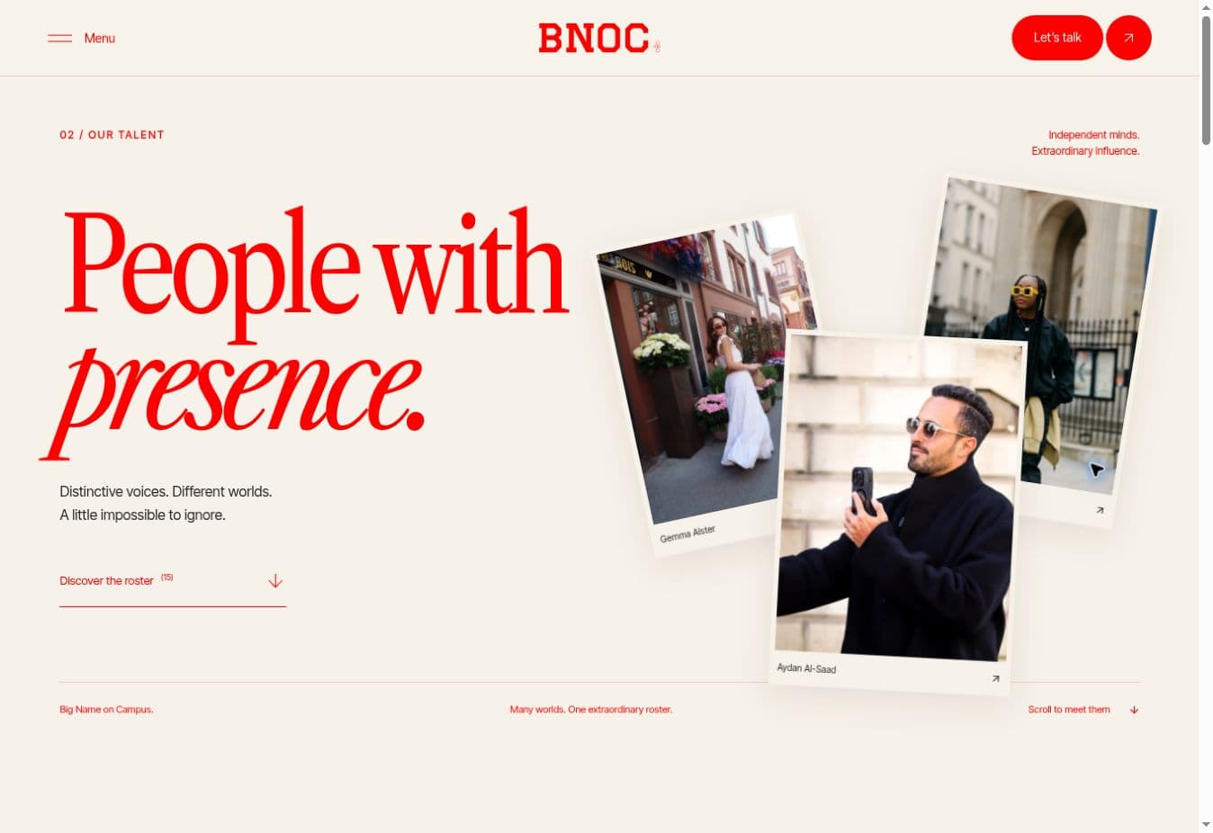 BNOC talent directory, designed and built by Wall & Fifth
