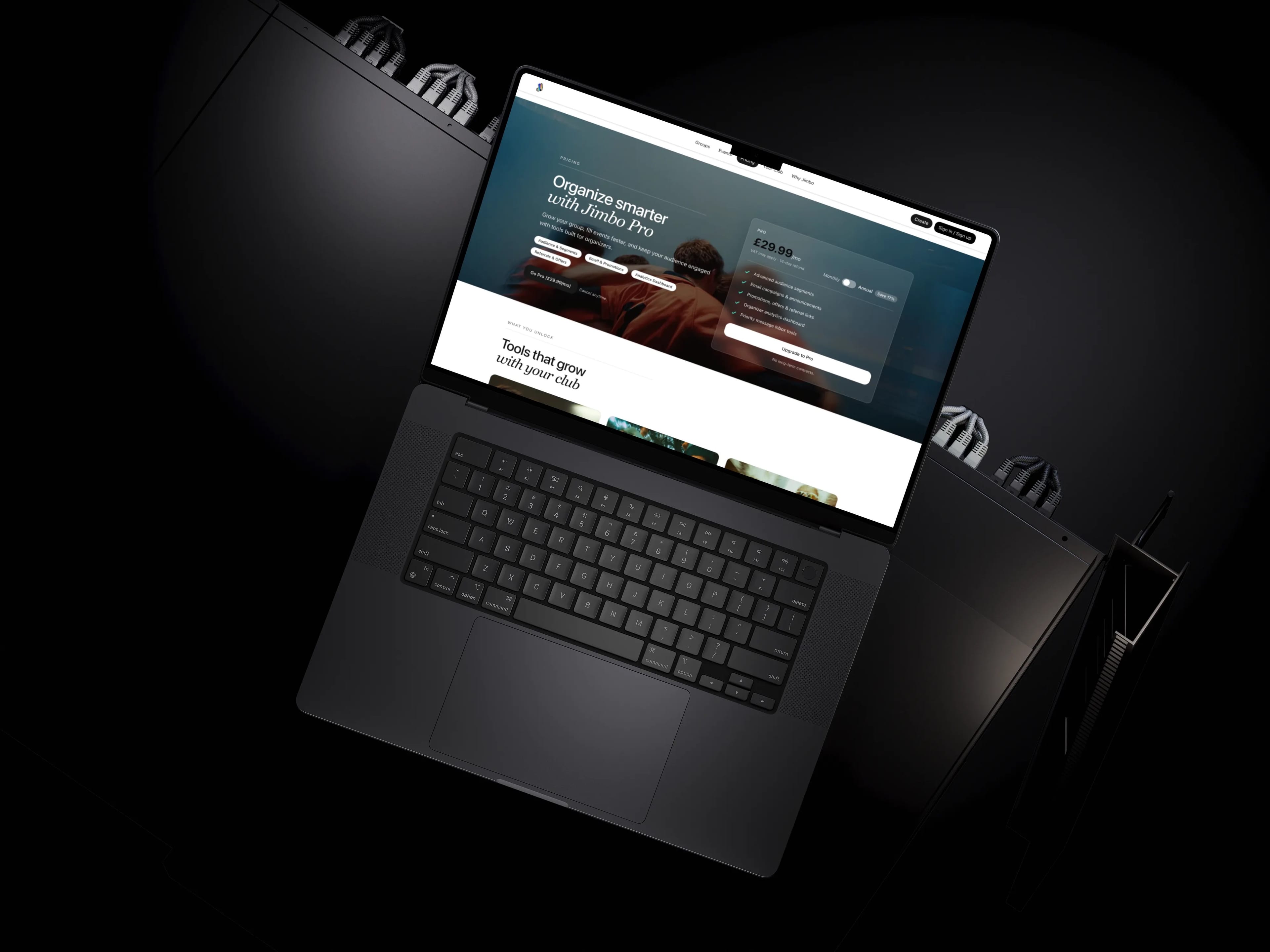Jimbo, a social sports app, on a laptop